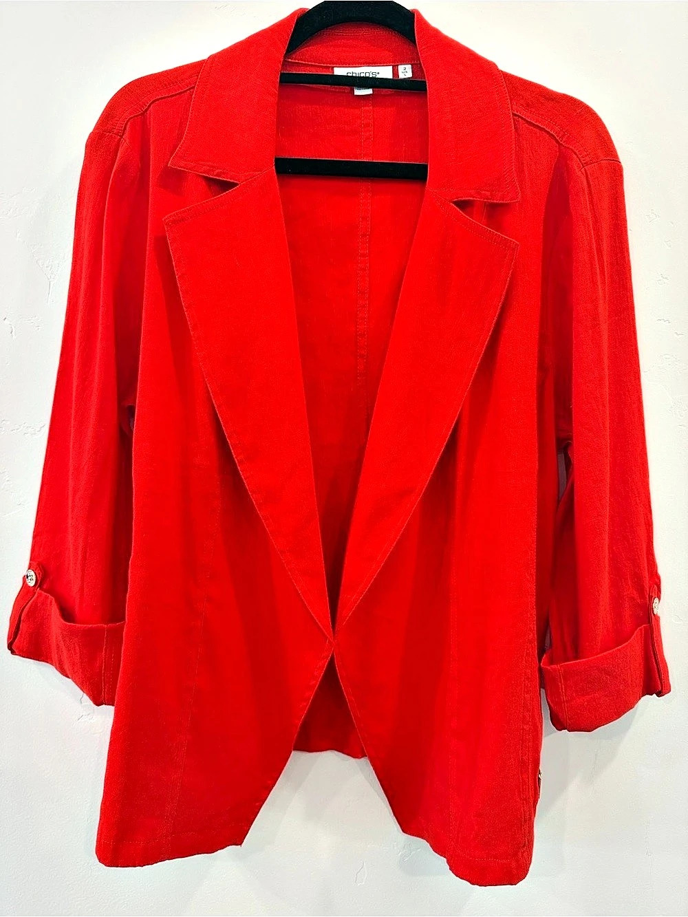 Chico's Stretch Linen Flax Jacket Linen Blazer in Red Size Large NWT